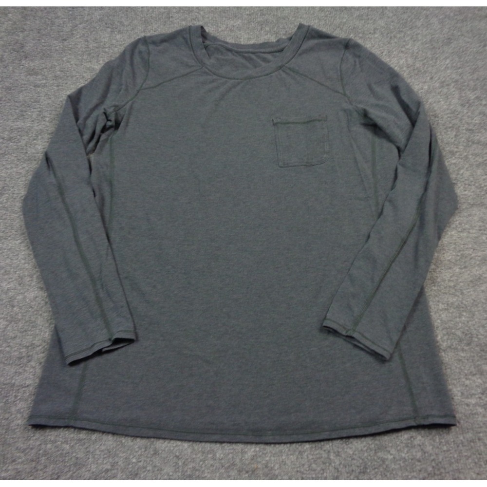 Lululemon Fundamental Long Sleeve Shirt Mens M Gray Pocket Heathered Crew